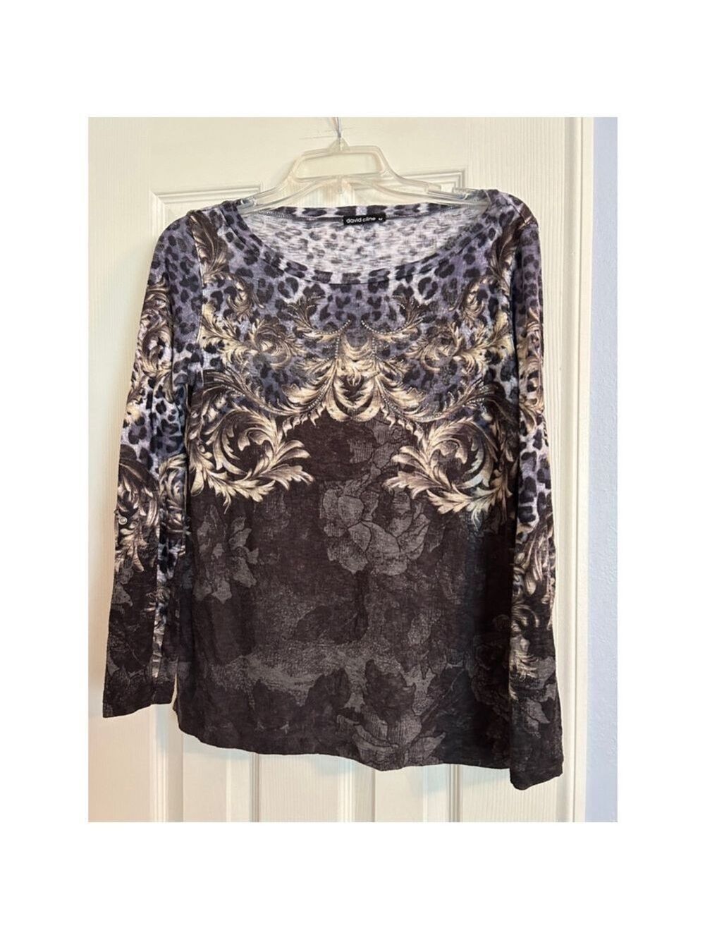 David Cline Top, Size M, Purple & Grey